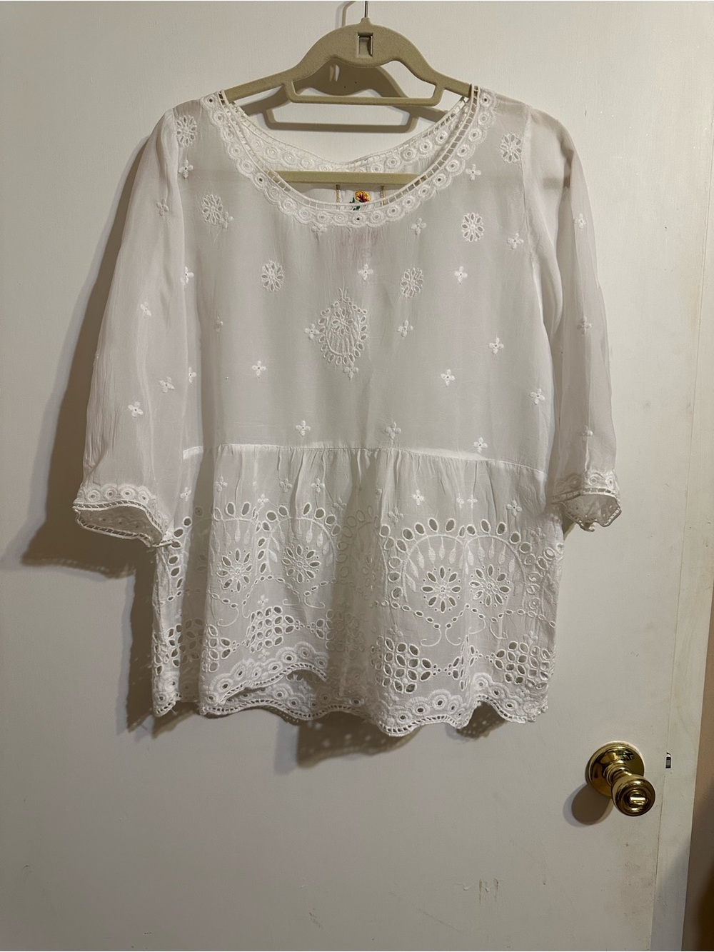Johnny Was White Embroidered Peasant Blouse